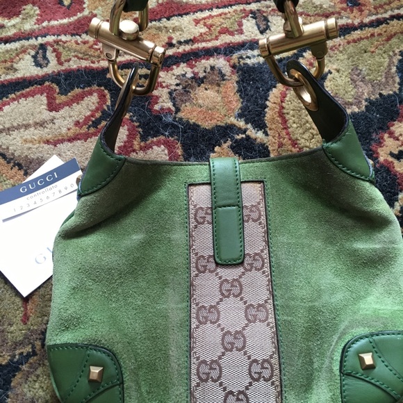 PRICE DROP Authentic Gucci hobo handbag green sued - Picture 3 of 6